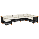 8 Piece Garden Sofa Set with Cushions Black Poly Rattan - Front View