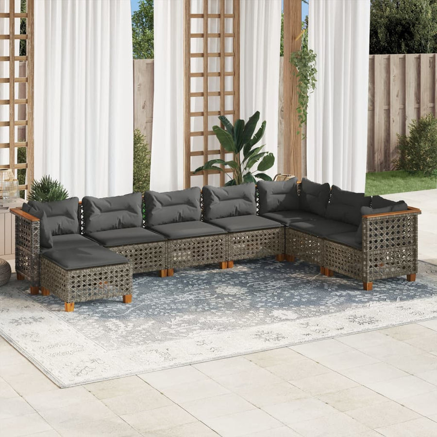 8 Piece Garden Sofa Set with Cushions Grey Poly Rattan