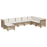 8 Piece Garden Sofa Set with Cushions Beige Poly Rattan - Front View