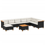9 Piece Garden Sofa Set with Cushions Black Poly Rattan - Front View