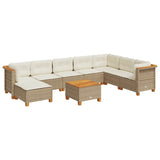 9 Piece Garden Sofa Set with Cushions Beige Poly Rattan - Front View