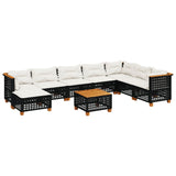 9 Piece Garden Sofa Set with Cushions Black Poly Rattan - Front View