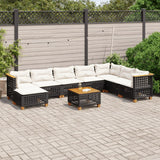 9 Piece Garden Sofa Set with Cushions Black Poly Rattan