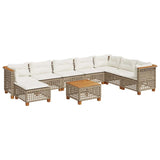 9 Piece Garden Sofa Set with Cushions Beige Poly Rattan - Front View