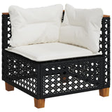 7 Piece Garden Sofa Set with Cushions Black Poly Rattan - Side View