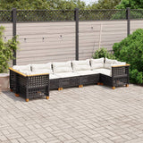 7 Piece Garden Sofa Set with Cushions Black Poly Rattan