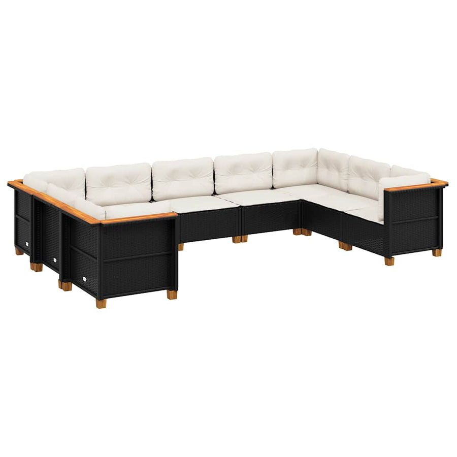 9 Piece Garden Sofa Set with Cushions Black Poly Rattan