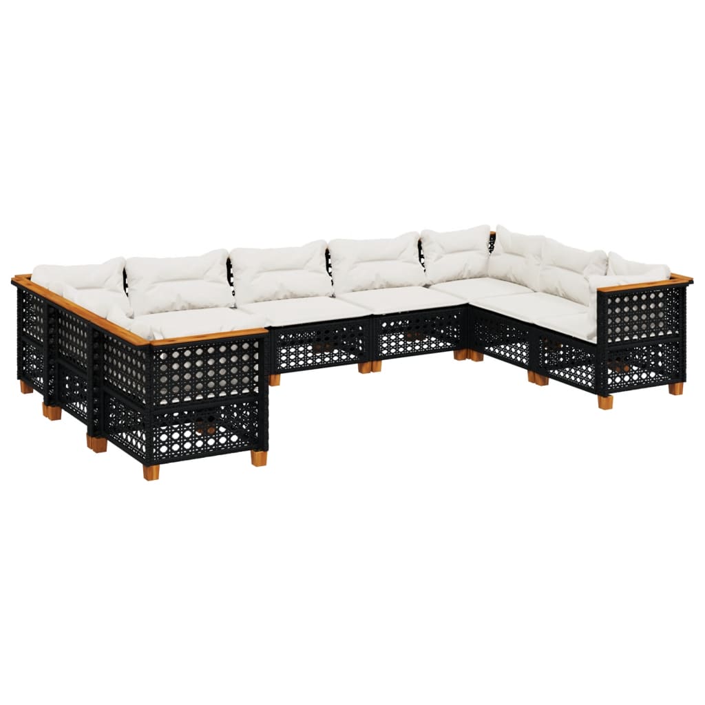 9 Piece Garden Sofa Set with Cushions Black Poly Rattan