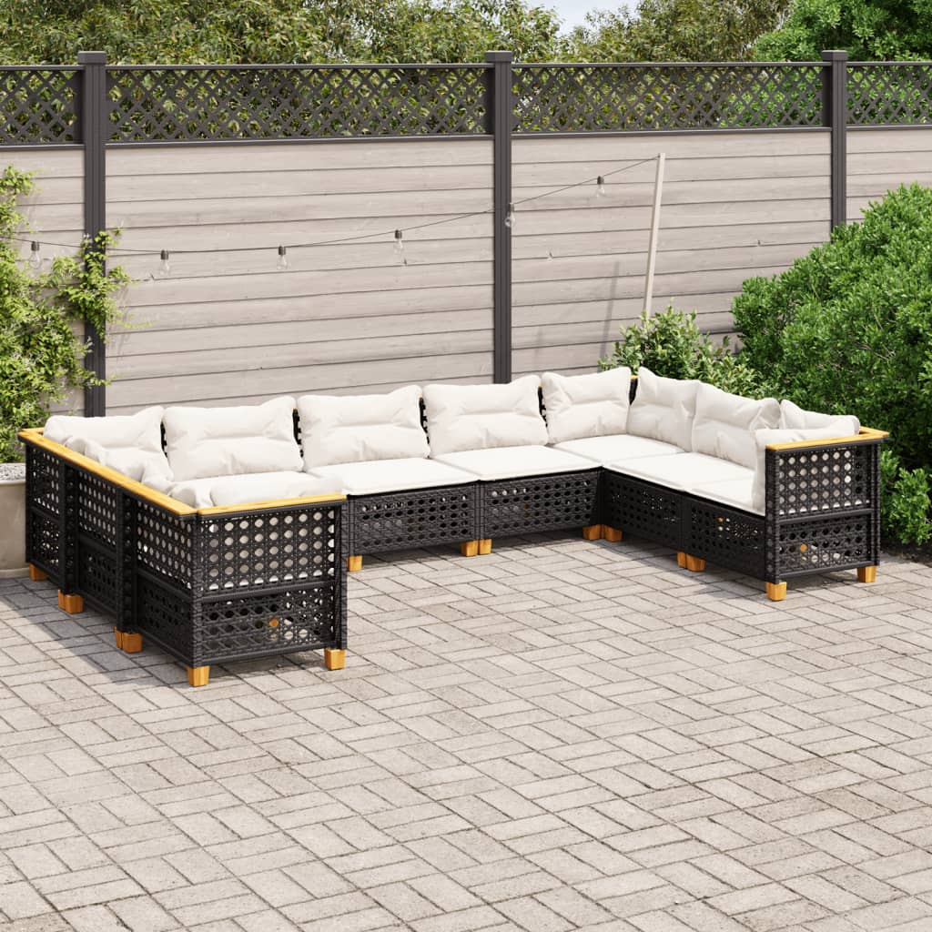 9 Piece Garden Sofa Set with Cushions Black Poly Rattan