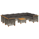 10 Piece Garden Sofa Set with Cushions Grey Poly Rattan - Front View
