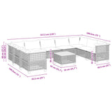 10 Piece Garden Sofa Set with Cushions Grey Poly Rattan - Low Angle