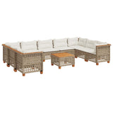 10 Piece Garden Sofa Set with Cushions Beige Poly Rattan - Front View