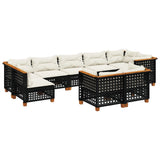 9 Piece Garden Sofa Set with Cushions Black Poly Rattan - Front View