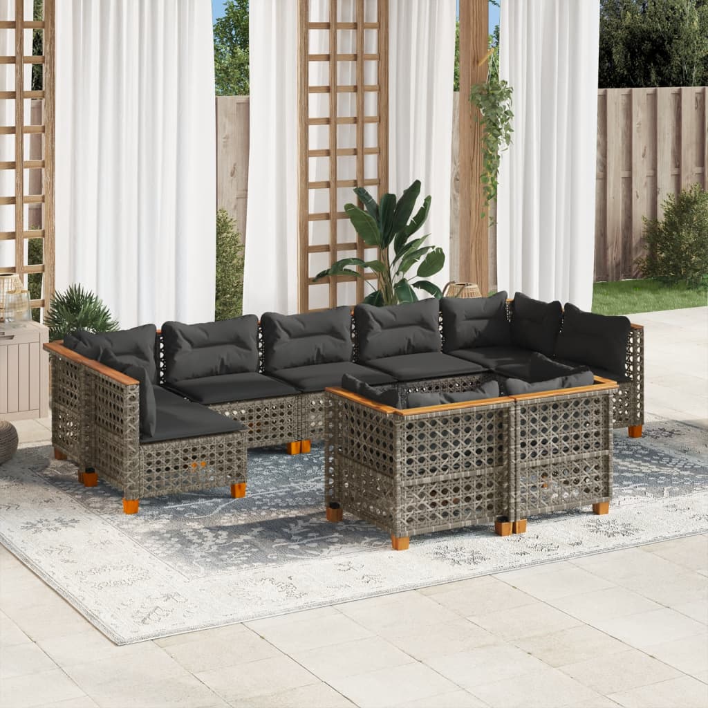 9 Piece Garden Sofa Set with Cushions Grey Poly Rattan