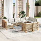 9 Piece Garden Sofa Set with Cushions Beige Poly Rattan