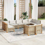 9 Piece Garden Sofa Set with Cushions Beige Poly Rattan