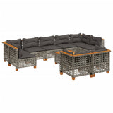 10 Piece Garden Sofa Set with Cushions Grey Poly Rattan - Front View