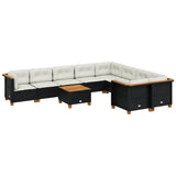 10 Piece Garden Sofa Set with Cushions Black Poly Rattan - Front View