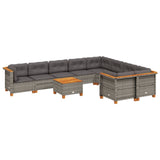10 Piece Garden Sofa Set with Cushions Grey Poly Rattan - Front View