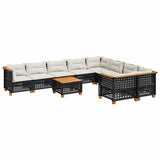 10 Piece Garden Sofa Set with Cushions Black Poly Rattan - Front View