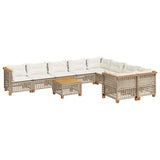 10 Piece Garden Sofa Set with Cushions Beige Poly Rattan