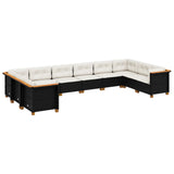 10 Piece Garden Sofa Set with Cushions Black Poly Rattan - Front View