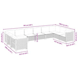 10 Piece Garden Sofa Set with Cushions Black Poly Rattan - Rear View