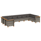 10 Piece Garden Sofa Set with Cushions Grey Poly Rattan - Front View