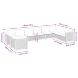10 Piece Garden Sofa Set with Cushions Grey Poly Rattan - Rear View