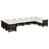 10 Piece Garden Sofa Set with Cushions Black Poly Rattan - Front View