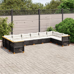 10 Piece Garden Sofa Set with Cushions Black Poly Rattan
