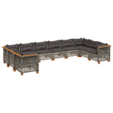 10 Piece Garden Sofa Set with Cushions Grey Poly Rattan - Front View