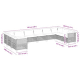 10 Piece Garden Sofa Set with Cushions Grey Poly Rattan - Rear View