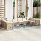 10 Piece Garden Sofa Set with Cushions Beige Poly Rattan