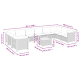 11 Piece Garden Sofa Set with Cushions Black Poly Rattan - Low Angle