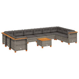 11 Piece Garden Sofa Set with Cushions Grey Poly Rattan - Front View