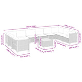 11 Piece Garden Sofa Set with Cushions Grey Poly Rattan - Low Angle