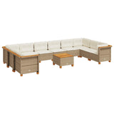 11 Piece Garden Sofa Set with Cushions Beige Poly Rattan - Front View