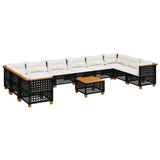 11 Piece Garden Sofa Set with Cushions Black Poly Rattan - Front View