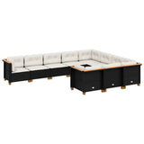 10 Piece Garden Sofa Set with Cushions Black Poly Rattan - Front View
