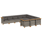 10 Piece Garden Sofa Set with Cushions Grey Poly Rattan - Front View