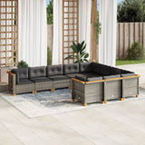 10 Piece Garden Sofa Set with Cushions Grey Poly Rattan