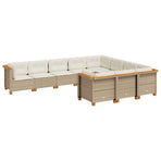 10 Piece Garden Sofa Set with Cushions Beige Poly Rattan