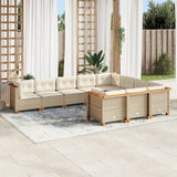 10 Piece Garden Sofa Set with Cushions Beige Poly Rattan