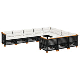 10 Piece Garden Sofa Set with Cushions Black Poly Rattan - Front View