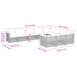 10 Piece Garden Sofa Set with Cushions Grey Poly Rattan - Rear View