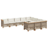 10 Piece Garden Sofa Set with Cushions Beige Poly Rattan - Front View