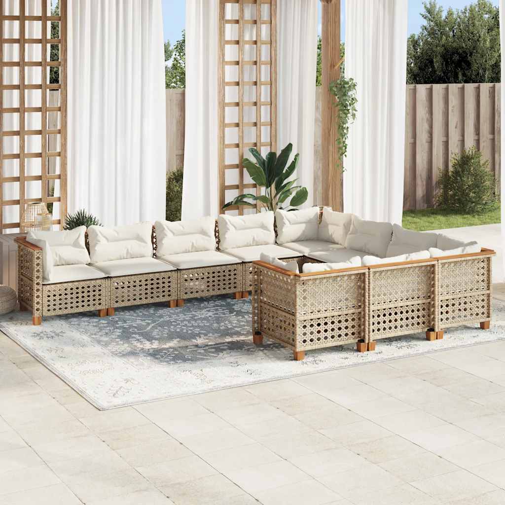 10 Piece Garden Sofa Set with Cushions Beige Poly Rattan