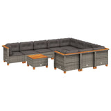 11 Piece Garden Sofa Set with Cushions Grey Poly Rattan - Front View