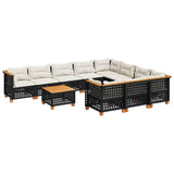 11 Piece Garden Sofa Set with Cushions Black Poly Rattan - Front View